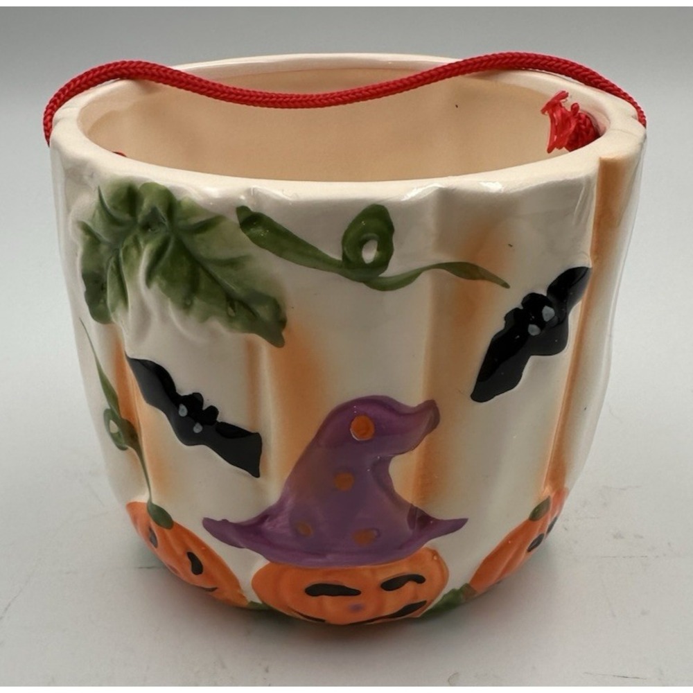 Royal Norfolk Halloween‎ Hand painted basket bowl ceramic 3"H x 4" W